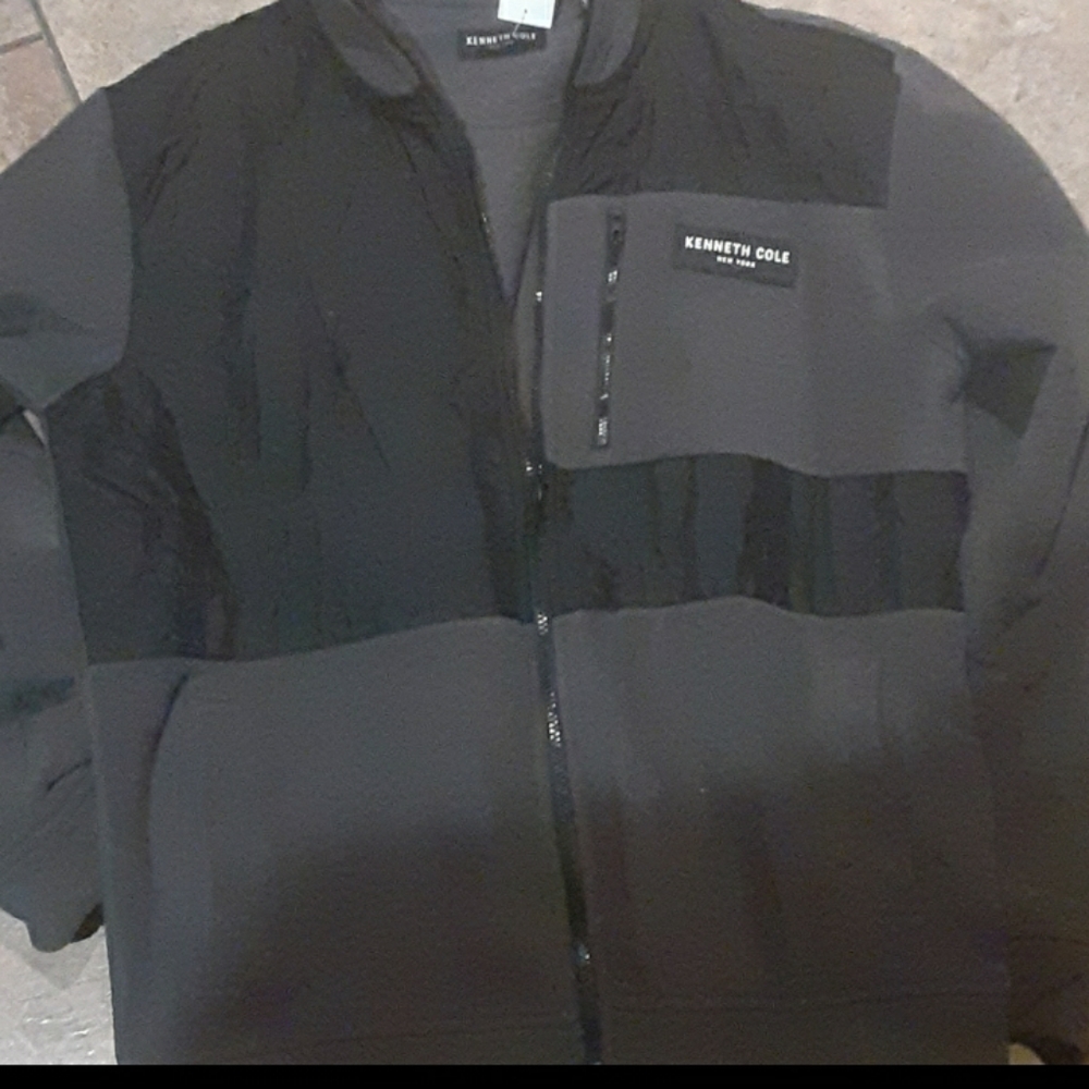 Kenneth Cole jacket large size grey and black fleece with zipper
